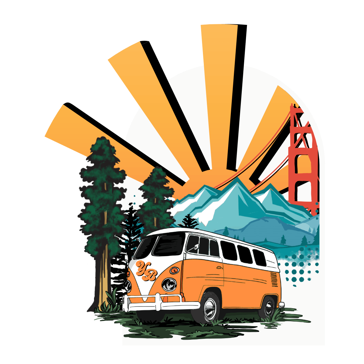 Yerba Buena yellow bus in the mountains